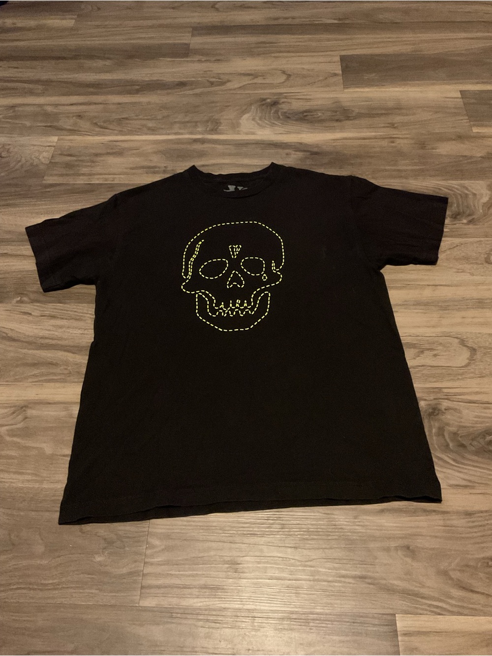 VLONE Black Short-Sleeve Tee with Neon Yellow Skull